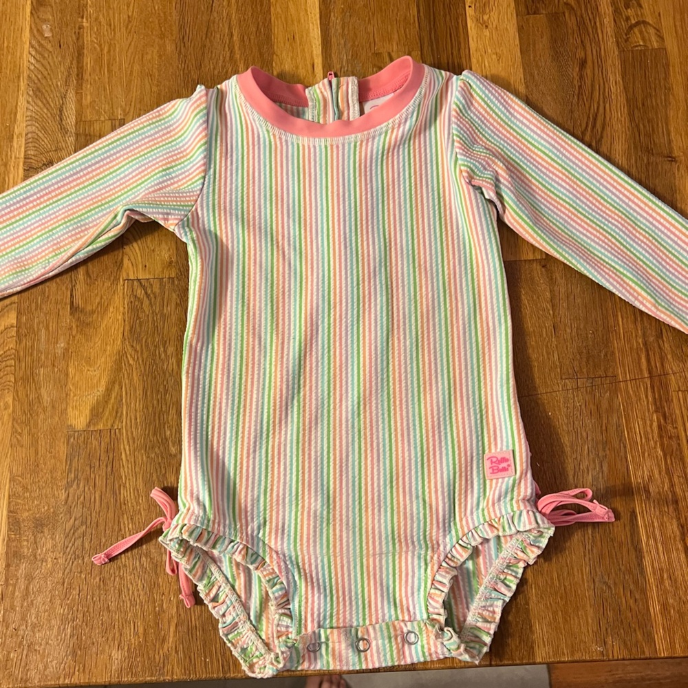Ruffle Butts Rainbow Seersucker One Piece Rash Guard Swimsuit
